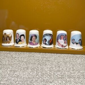 Vintage 6 PC Royal Family Queen Elizabeth Bone China Collectible Thimbles